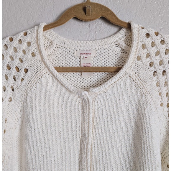 Sundance Cottage Romantic White Rolled Neck Crochet Sleeves Cardigan - Picture 3 of 7